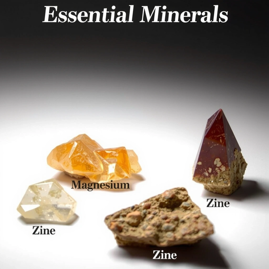 Minerales esenciales como magnesio y zinc en forma de rocas cristalinas