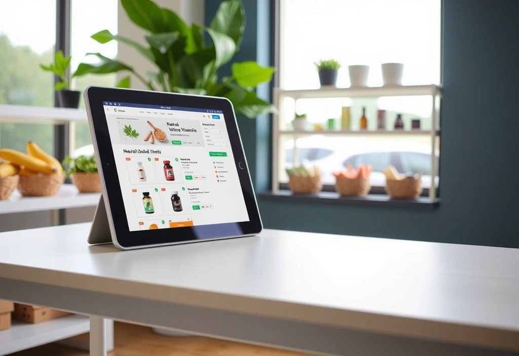 Tableta con una tienda online de vitaminas naturales